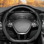 waqif Genuine Leather & Carbon Fiber Material Steering Wheel Cover, Ultra-Thin Non-Slip Wear-Resistant, Comfortable Hand Feeling, Suitable for All Most Car Steering Wheel