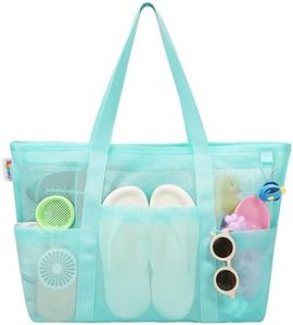 Tagitary Mesh Beach Bag with Zipper, Blue Large Beach Tote Waterproof Sandproof with 8 Pockets for Beach Toys Storage Swim Pool Bag Beach Accessories for Vacation Sports Camping Picnic Travel Bag,Blue
