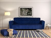 Seventh Heaven Lisbon 4 Seater (72"X44"X16") Wooden Sofa Cum Bed with Armrest | Wide Armrest | Sofa Bed | Sofa cuma Bed | Convertible Sofa to Bed | Sofa for Living Room (Chenille Molfino- Blue)