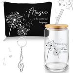 Sieral Music Gifts for Women Music Teacher Gifts Music Lover Gifts Glass Cup Musical Zipper Pouch Music Note Keychain Gifts for Music Lovers