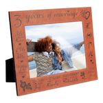 FINGERINSPIRE 3 Years of Marriage Engraved Leather Picture Frame, 13x18cm 3rd Anniversary Frame Brown Hanging/Tabletop Photo Frame with Flocked Backing Wedding Gift for Birthday Wedding