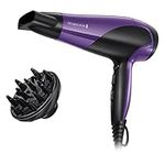 Remington Powerful Hair Dryer for professional styling with Ionic Conditioning for Frizz Free Hair - Diffuser & Concentrator Attachments, 3 heat & 2 speed settings & cool shot, 2200W, D3190, Purple