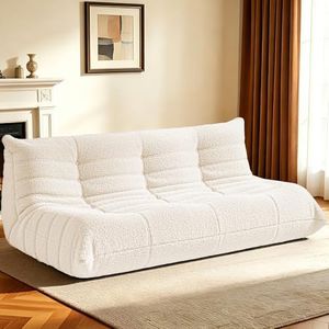 HABUTWAY Bean Bag Chairs Fireside Lazy Floor Sofa, Soft Teddy Fleece 3 Seater Sofa with High-Resilience Foam Filling，Beanbag for Living Room, Bedroom, Office (Beige Teddy)