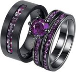 ringheart 2 Rings His and Hers Couple Rings Black Gold Filled Womens Wedding Ring Sets Purple Cz Titanium Steel Mens Ring Wedding Bands