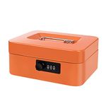 Cash Box with Combination Lock and Money Tray Metal Money Box for Cash Portable Lock Box for Money 7.87 x 6.3 x 3.54 Inches - Orange