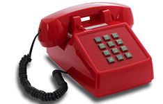 Opis PushMeFon cable: Old Fashioned Phone/Retro Telephone/Old Phone/Push Button Phone/Corded Phone/Old Telephone/Retro Phone/Cord Phone with classic Metal Bell Red