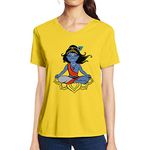 Pooplu Women's Regular Fit Krishna Yoga Cotton Graphic Printed V Neck Half Sleeves Multicolour Yoga Tshirt. Yoga, Gym, Exercise, Fitness, Symbol Pootlu Tshirts.(Oplu_Yellow_XX-Large)