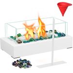 BRIAN & DANY Tabletop Fire Pit, Bio Ethanol Table Top Fire, Tabletop Fireplace with Pebbles for Indoor and Outdoor Use, White