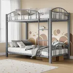 GarveeHome Metal Bunk Bed Twin Over Twin, Heavy Duty Bunkbeds Frame with Arched Guardrail and Safety Ladder, Sturdy Steel Bed for Kids Boys Girls, Space-Saving, No Box Spring Needed, Matte Gray