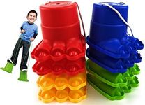 Matty's Toy Stop Monster Feet Plastic Balancing Stilts 4.75" (Red, Blue, Green & Yellow) Gift Set Bundle - 4 Pairs (8 Stilts Total)