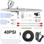 Gocheer Airbrush Kit with Air Compressor, 40 PSI High Pressure Air Brush Non-Clogging with 0.2/0.3/0.5mm Nozzle/Cleaning Sets, Ideal for Painting, Modeling, Cake Decor, Makeup, Nail Art White Pen