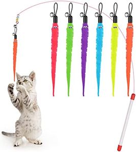 Molain Set di giocattoli con bacchetta per gatti, Occhiolino per gatti+6 pezzi di vermi pelosi con campane, Giocattoli interattivi per cacciatori di gatti