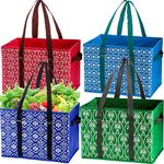 WUWEOT 4 Pack Reusable Grocery Bags, Large Shopping Box Tote, Foldable Washable Storage Bins with Reinforced Bottom Heavy Duty Handles for Fruit Vegetable Clothes Toys and Picnic