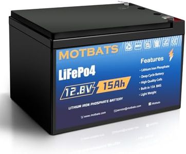 MotBats 12V 15Ah LiFePO4 Lithium Battery,12V 15Ah 4000+ Deep Cycles Lithium Battery Lightweight Rechargeable Batteries Alarm System, Fish Finder,UPS,Lighting for 15A LiFePO4 BMS