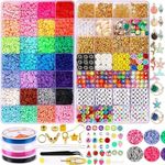 Pomefar 6950pcs Clay Beads, Glass Seed Beads for Bracelet Making Kit, 28 Colors 6mm Crystal Beads for Jewelry Making,Pendant Charms Kit Letter Beads for Bracelet Making Kit & DIY Craft Supplies