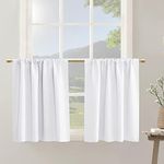 White Short Kitchen Curtains 24 Inch Length Blackout Rod Pocket Darkening Thermal Insulated Privacy Window Treatment Small Camper Curtain Drapes for Bathroom Travel RV (2 Panels, 42 by 24 Inches)