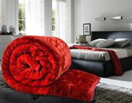 PAAVALI FASHIONS 500 TC Winter Mink Blanket | Floral Super Soft Warm Lightweight Mink Double Bed Ac Bed Blankets for Winter Kambal (Red, Double - 87x85 Inch)