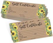 25 4x9 Kraft Sunflower Blank Gift Certificates For Business Gifts For Clients - Gift Cards For Small Business Gift Certificates Christmas, Restaurant Gift Certificates For Spa Salon Gift Certificates