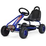 Costzon Kids Pedal Go Kart, 4 Wheel Pedal Powered Ride On Toys, Outdoor Racer Pedal Car with Adjustable Seat, Handbrake & Non-Slip Wheels, Pedal on Foot on Kart Gift for Boys Girls (Blue)