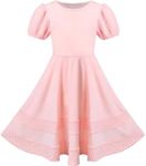 Sunny Fashion Girls Dress Pink Solid A-line Vintage Puff Sleeve Spring Summer Size 7 Years