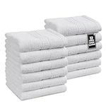 Premium 12 Pack Wash Cloths Set - 13x13 Inches, Highly Absorbent 100% Cotton Towels for Bathroom, Spa, Gym, Face (12-Pack, White)