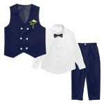 LOLANTA Boys Dress Clothes Kids Pants Set Spring Fall Outfits Button-Down Shirt Dress Pants Vest Set (Navy Blue, 8-9 Years)