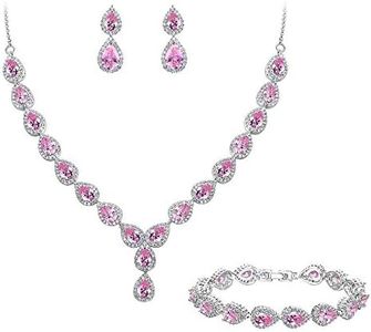 Clearine Gioielli Donna 3-Set Matrimonio Parure gioielli per Donna Sposa - Elegante e Splendente Nuziale zircone Infinito Figure 8 Y-Collana Orecchini Braccialetto Pendenti Set Rosa