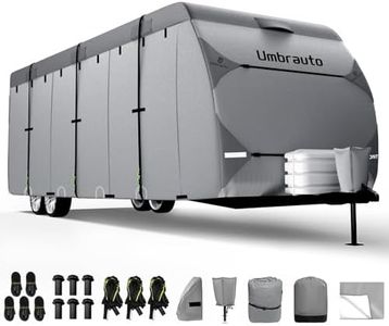 RV Cover Umbrauto 2022 Upgraded 7 Layers Top Camper Cover Windproof Travel Trailer Cover for 33' to 35' RV, Toy Hauler Cover with Tongue Jack Cover, Extra Windproof Ropes, Gutter Covers