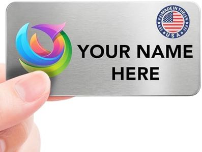Magnet Me Up Custom Metallic Name Tag Badge - 1.5"x3" Logo Left- 20 mil Silver Aluminum, Personalized Logo & Name, Full Color, Customizable Identification Label for Business & Employee, Made in USA