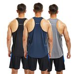 frueo 3 Pack Running Muscle Tank Top for Men DRT-Fit Gym Vest Men Breathable Y-Back Shirts Training Bodybuilding Vests (20418) Black Gray Navy-XL