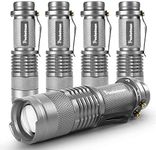 5 Pack LED Mini Flashlights 7W 300LM SK-68 3 Light Modes Adjustable Focus Zoomable Q5 LED Tactical Flashlight for Camping Hiking Emergency (Sliver)