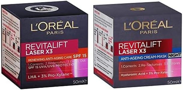 L'Oréal Paris Revitalift Laser x3, Anti-Wrinkle Skincare with Pro-Xylane, Anti-Ageing Day & Night Creams 50ml, Duo Bundle