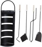 Sunnydaze 4-Piece Fireplace Tool Set with Stand - Indoor Hearth Accessories and Slotted Shroud Holder