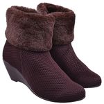 SWAGGA Women Fur Ankle Boots (Brown, 7)