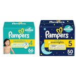 Pampers Swaddlers Active Baby Diaper Size 4 66 Count & Diapers Size 5, 50 Count - Swaddlers Overnights Disposable Baby Diapers, Super Pack (Packaging & Prints May Vary)