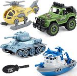 Sanghariyat® Big Size Military Army Foldable Vehicles Car Toy 4 Pack with Screwdriver Toy DIY Kids STEM Toys Including Helicopter,Jeep,Tank and Boat for Toddlers Birthday Gifts for Boys 2 3 4 5 6 Year