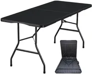 Lakhow 180CZ Folding Table 6 Foot Plastic Folding Table Indoor & Outdoor for Picnic, Camping,BBQ and Party, with Powder Coated Steel Legs and Built in Carry Handle, Black