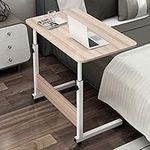 Youyijia Height Adjustable Mobile Table 40x60-(67-80) cm Height Adjustable Laptop Table Workstation Laptop Overbed Multi Table with Metal Frame & Rolling Castors - Light Wood Color