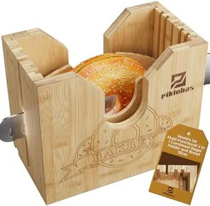Piklohas 2025 Upgrade Bagel Slicer, Bamboo Bagel Cutter for Small and Large Bagels, Bread Slicer for Buns, English Muffins, 2 Adjustable Thickness, Anti-slip Mat, Ideal for Gift (No Knife)
