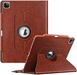 Fintie Rotating Case for iPad Pro 12.9-inch 6th Generation 2022-360 Degree Swiveling Protective Cover with Pencil Holder, Auto Sleep/Wake, Also Fit iPad Pro 12.9" 5th/4th/3rd Gen, Brown