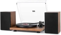 1 by ONE Bluetooth Turntable HiFi System with 36 Watt Bookshelf Speakers, Patend Designed Vinyl Record Player with Magnetic Cartridge, Bluetooth Playback and Auto Off