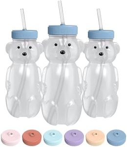 The 730 Project Honey Bear Straw Cup for Babies, 8-oz Honey Bear Cup with Lid, 3-Pack Therapy Learning Honeybear Straw, Baby Bottle Set, Blueberry Pie BLUE