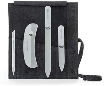 GERMANIKURE Crystal Glass Nail File Set in Black Suede Case – Handmade in Czech Republic – Professional Manicure & Pedicure Supplies – Glass Cuticle Stick, Pusher, Moon File