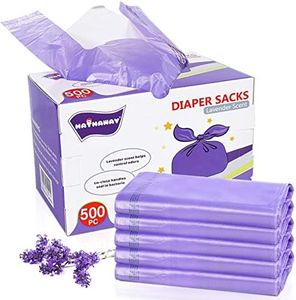 Baby Disposable Diaper Bags Easy-To-Tie Tabs Diaper Sacks with Lavender Scented Diaper Disposal or Pet Waste Bags (500 Count)