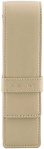 DiLoro Leather Pen Case Pouch Holder for Two Fountain Ballpoint Rollerball Pens or Pencils (Beige)