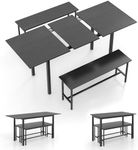 Giantex Dining Room Table Set for 4-6, 3 Piece Dining Table Set, 63” Extendable Dining Table with 2 Benches, Metal Frame, Dinette Table Set, Breakfast Nook Table Set, Kitchen Table Chairs Set (Black)