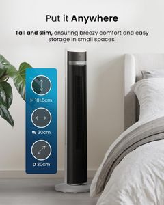 Pro Breeze 40-Inch Bladeless Tower Fan – Remote, Quiet, 4 Modes, 90° Oscillation