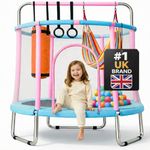 Happin® 55" Kids Trampoline, Trampolines for Toddlers Ages 2-6 with Safety Enclosure Net, Swing, Punching Bag & Rings, Indoor & Outdoor, Small Trampoline for Kids for Boys & Girls