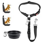 Zhilishu Dog Seat Belt, 2-in-1 Headrest Restraint Dog Car Seatbelt Pet Car Safety Seat Belt Clip Buckle Tether for Large Medium Small Dogs with Dog Bowl (Black, 1 Pack)