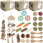 Clysee 23 Pack Bunny Grass House with Bunny Chew Toys for Teeth, Hanging Rabbit Toys Rabbit Hideout Bunny Supplies for Small Animals Guinea Pigs Hamster Chinchillas to Play, Sleep and Eat